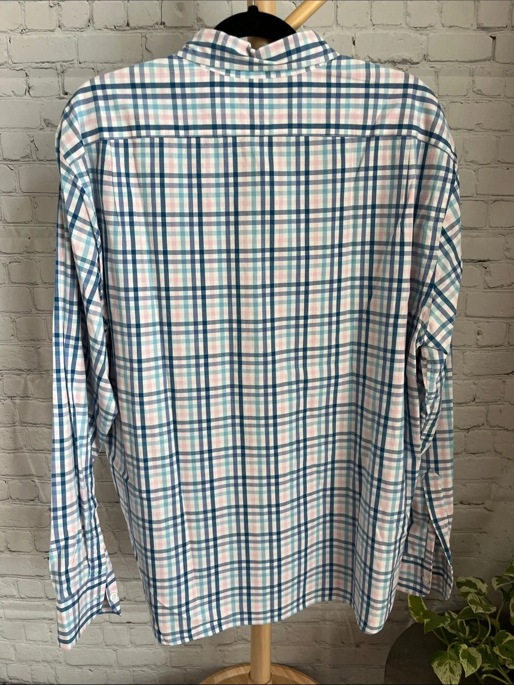 J. Crew Men’s Pink & Blue Plaid Cotton Button-Down Shirt XL